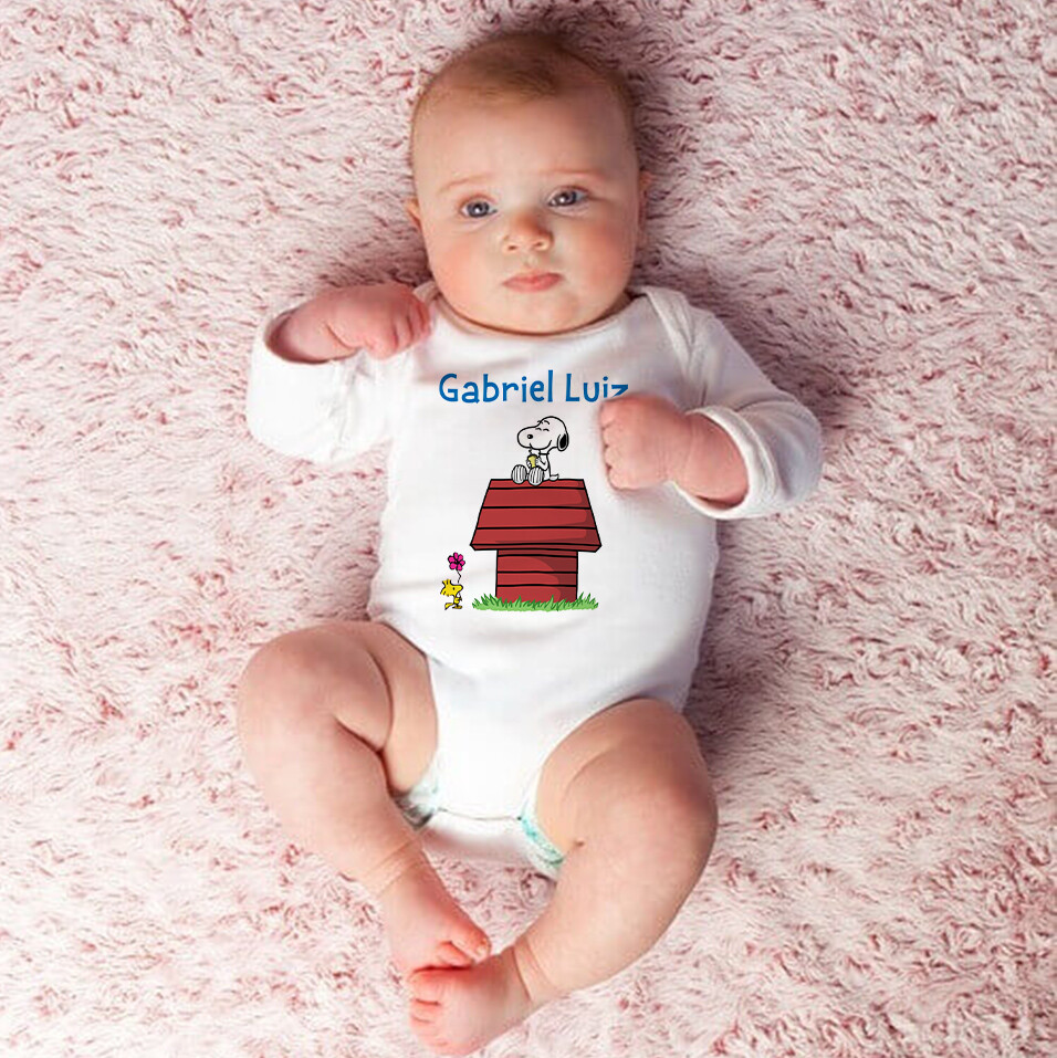 Body Baby Branco Personalizado - Snoopy Passarinho Woodstock