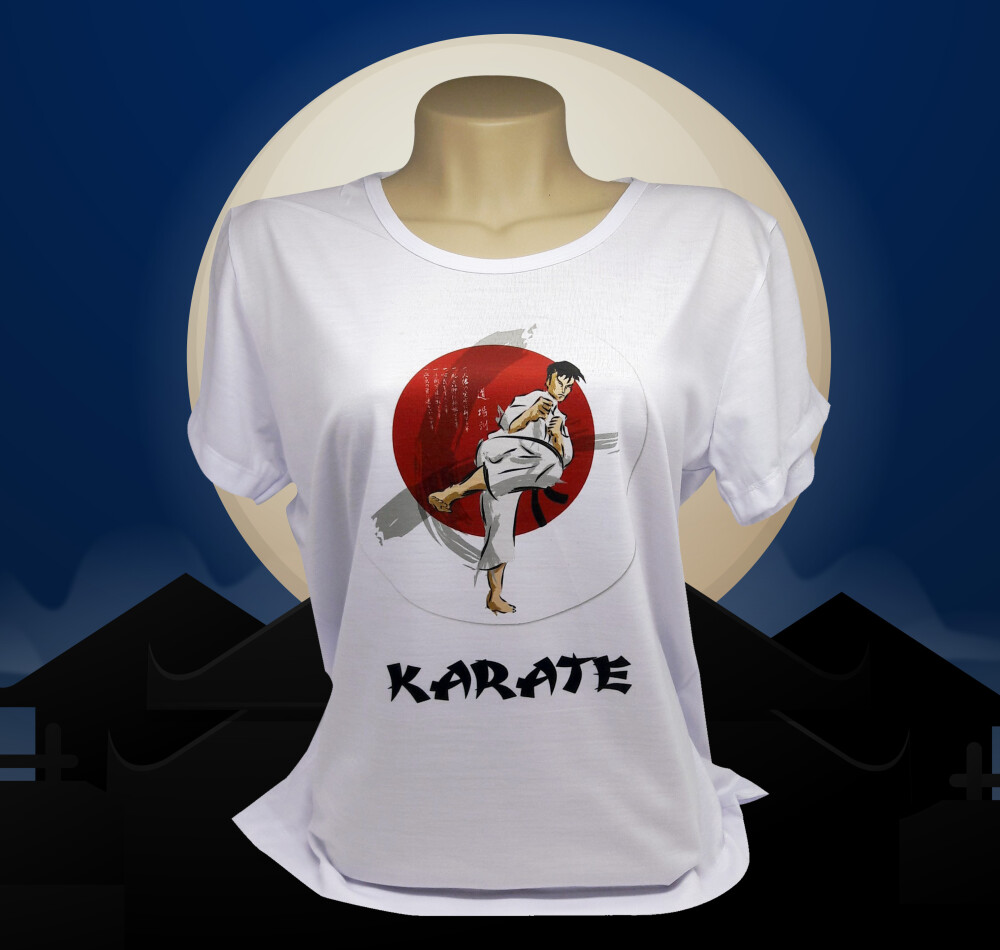 Camiseta Branca Personalizada Baby Look Arte Marcial Karate