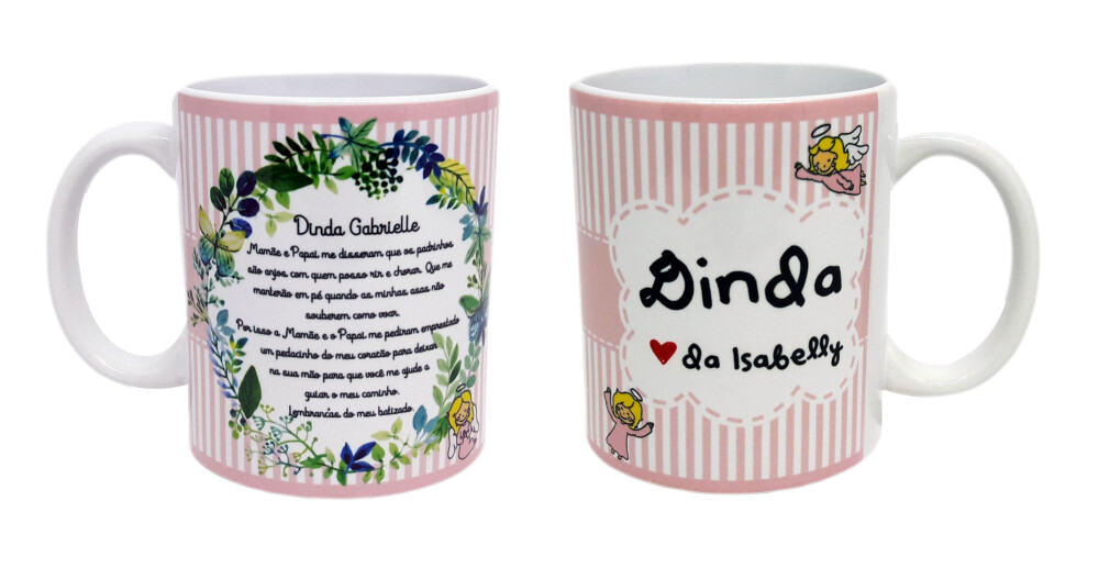 Caneca Branca Personalizada Dinda Madrinha de Batizado
