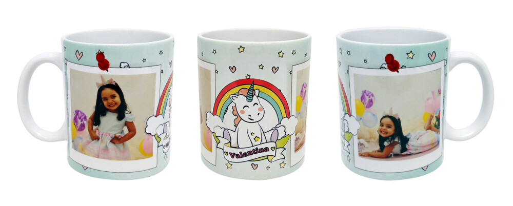 Caneca Branca Unicórnio Personalizada (com Suas Fotos)