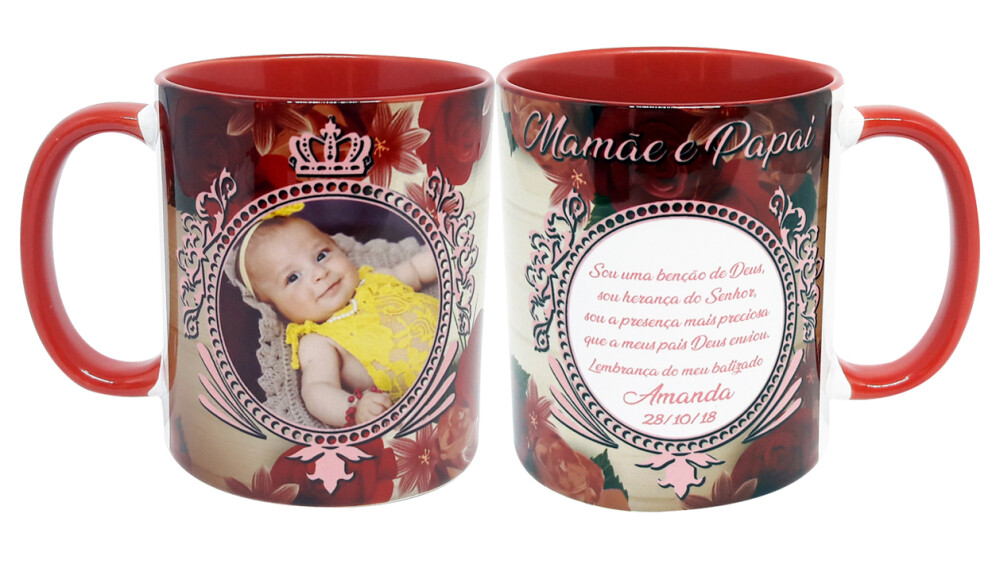 Caneca Vermelha Personalizada Mamãe e Papai