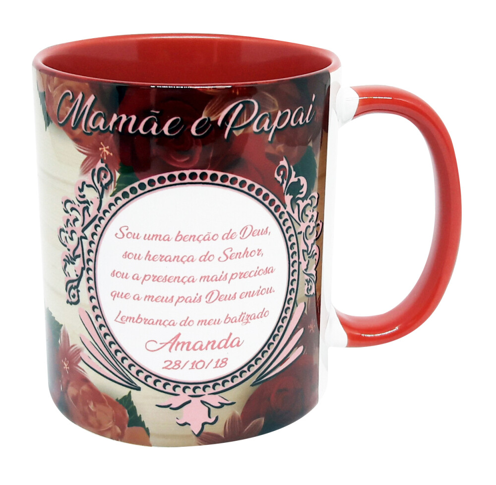 Caneca Vermelha Personalizada Mamãe e Papai