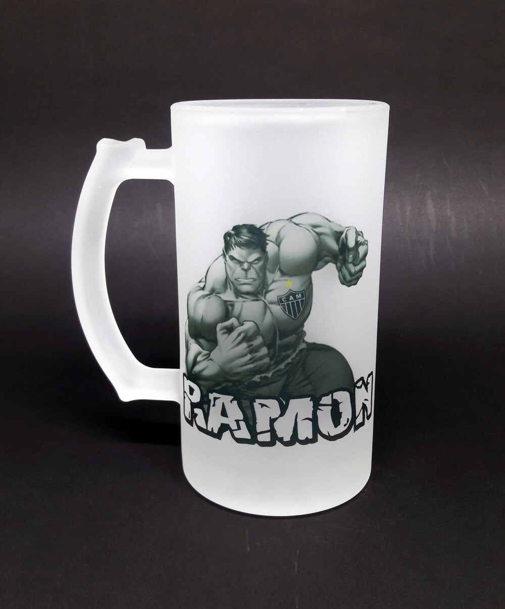 Caneca Chopp Vidro Jateado Personalizado - Hulk (com Nome)