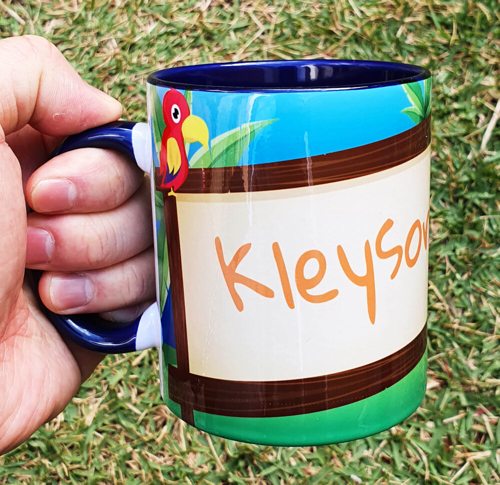 Caneca Azul Personalizado Animais Floresta Selva Safari