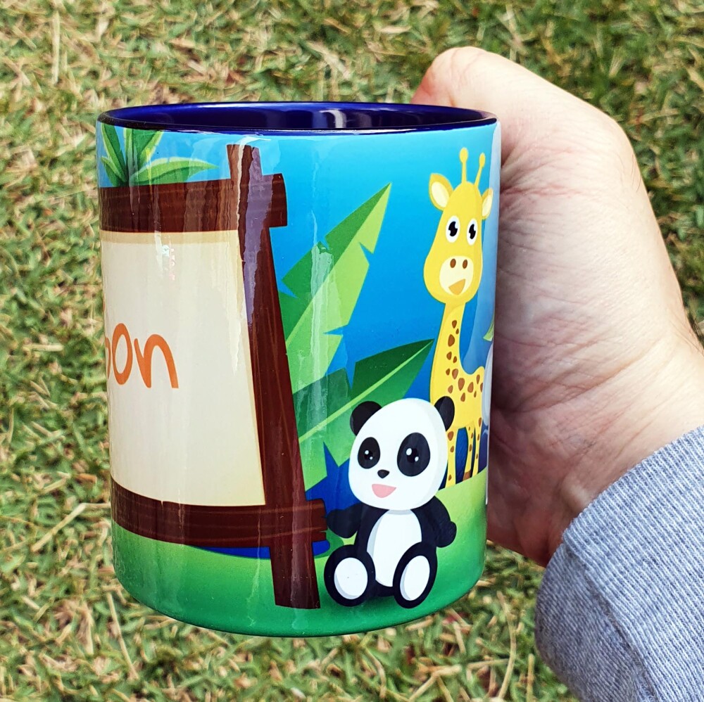 Caneca Azul Personalizado Animais Floresta Selva Safari