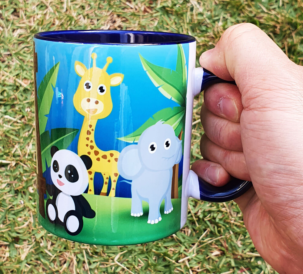 Caneca Azul Personalizado Animais Floresta Selva Safari