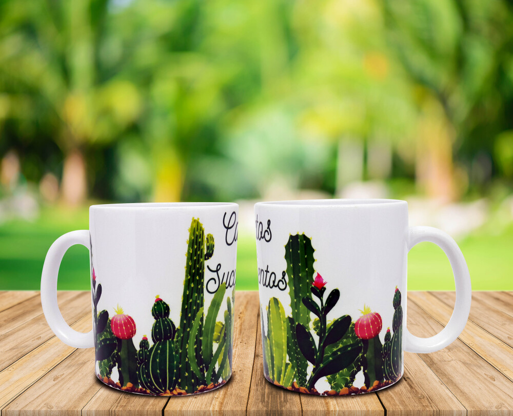Caneca Branca Personalizada Cactos e Suculentos