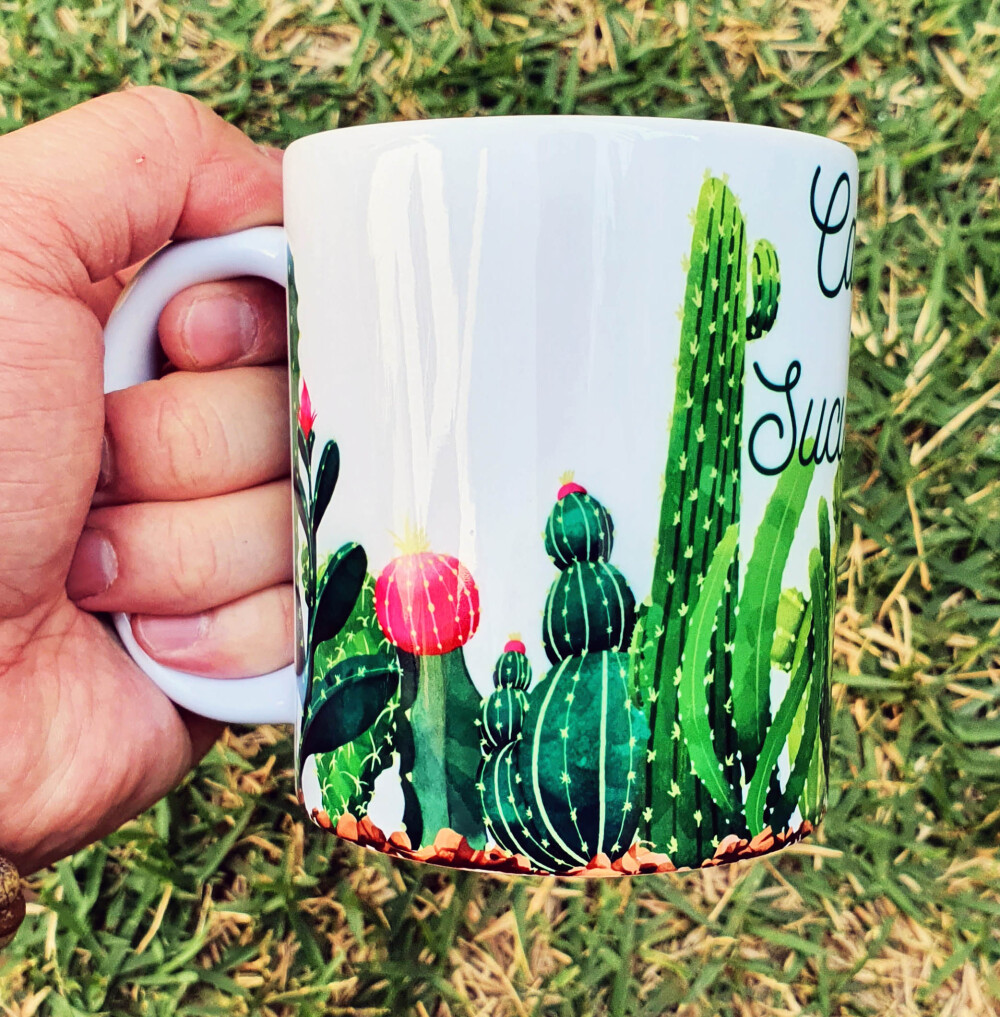 Caneca Branca Personalizada Cactos e Suculentos