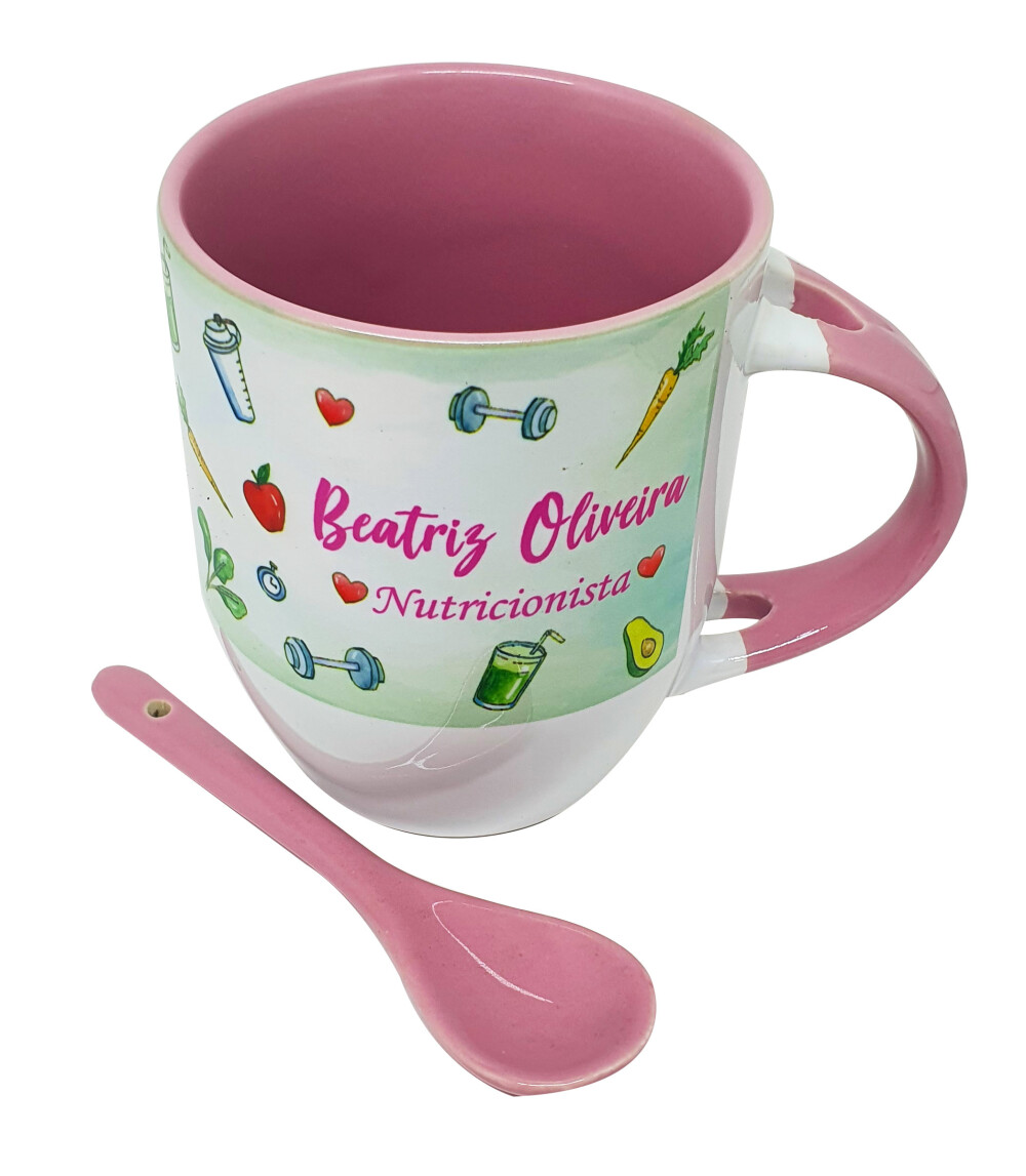 Caneca Colher Rosa Personalizado Carreira Carreira Nutrição