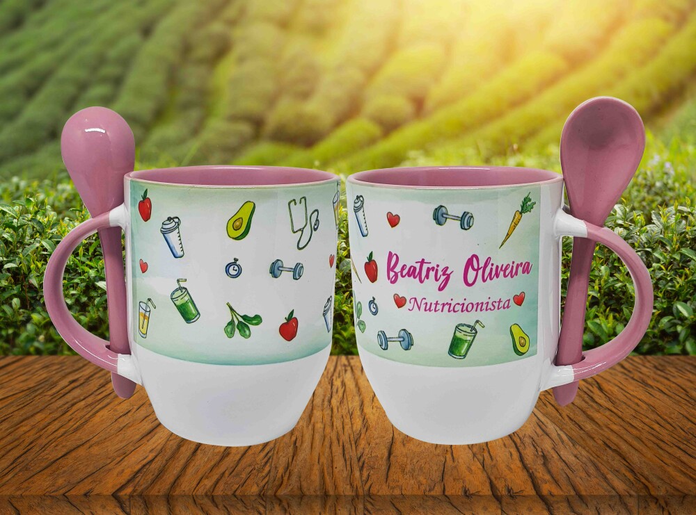 Caneca Colher Rosa Personalizado Carreira Carreira Nutrição