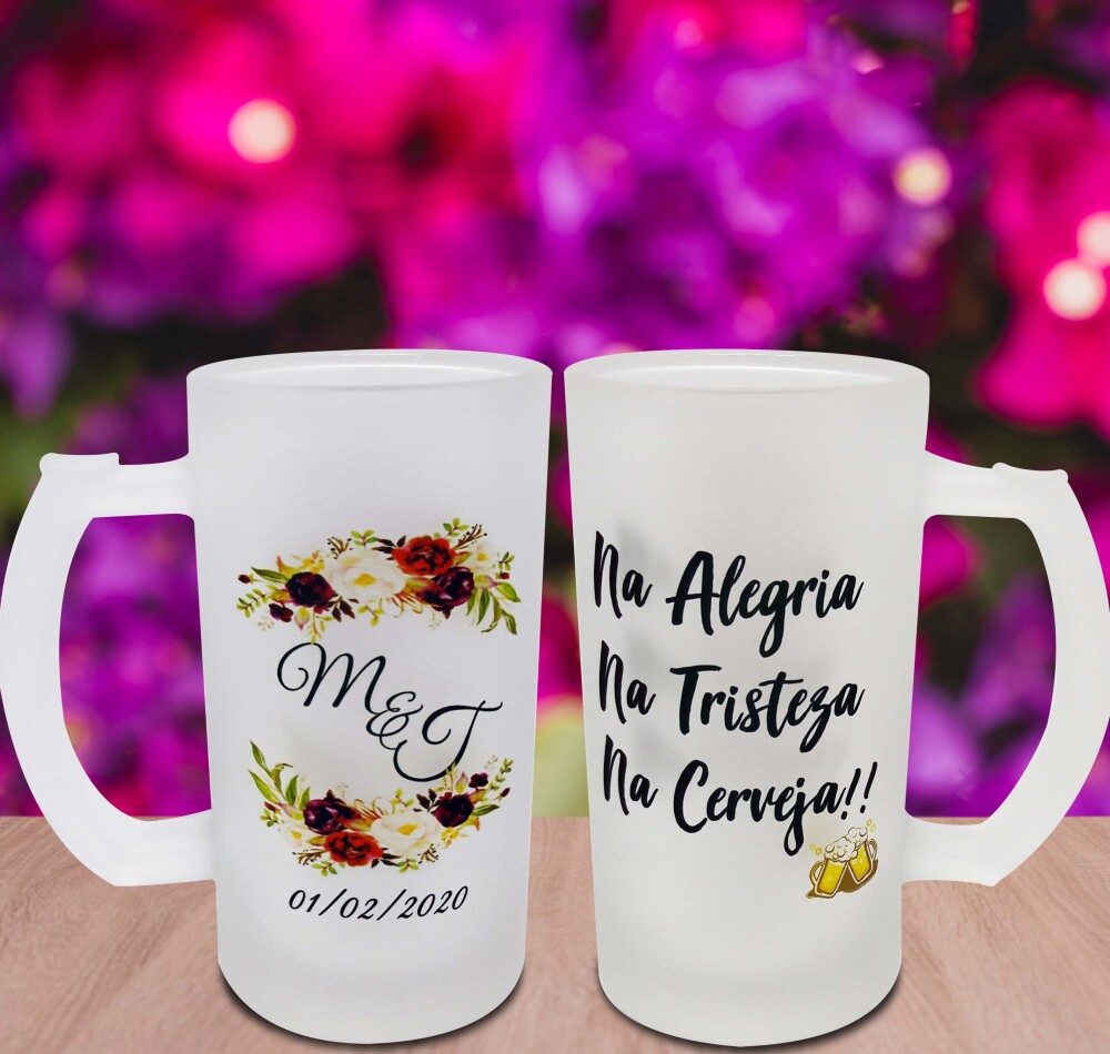 Caneca Vidro Cerveja Jateado Personalizado Noivos Casamento
