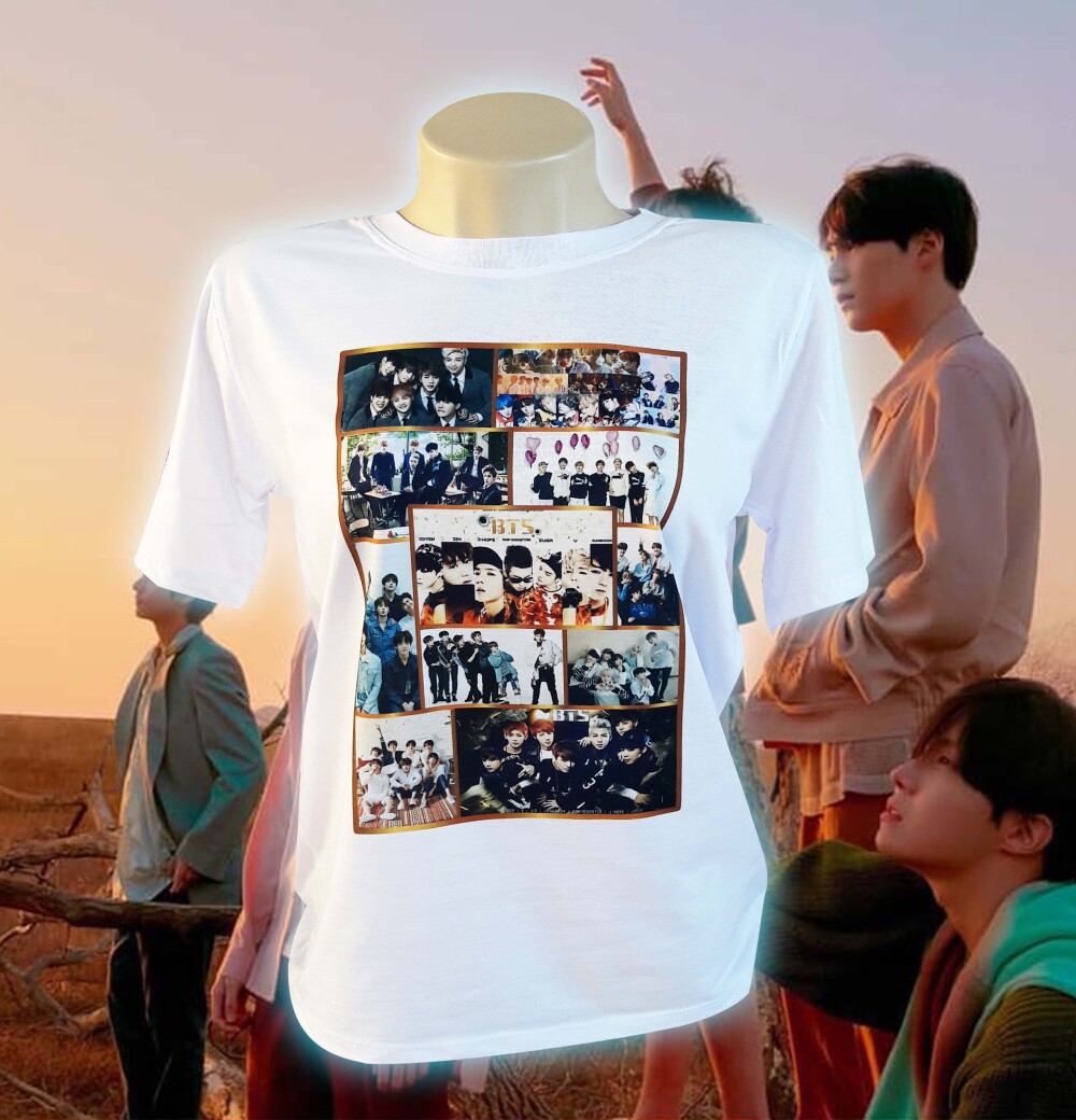 Camiseta Branca Personalizada Grupo Coreano Bts