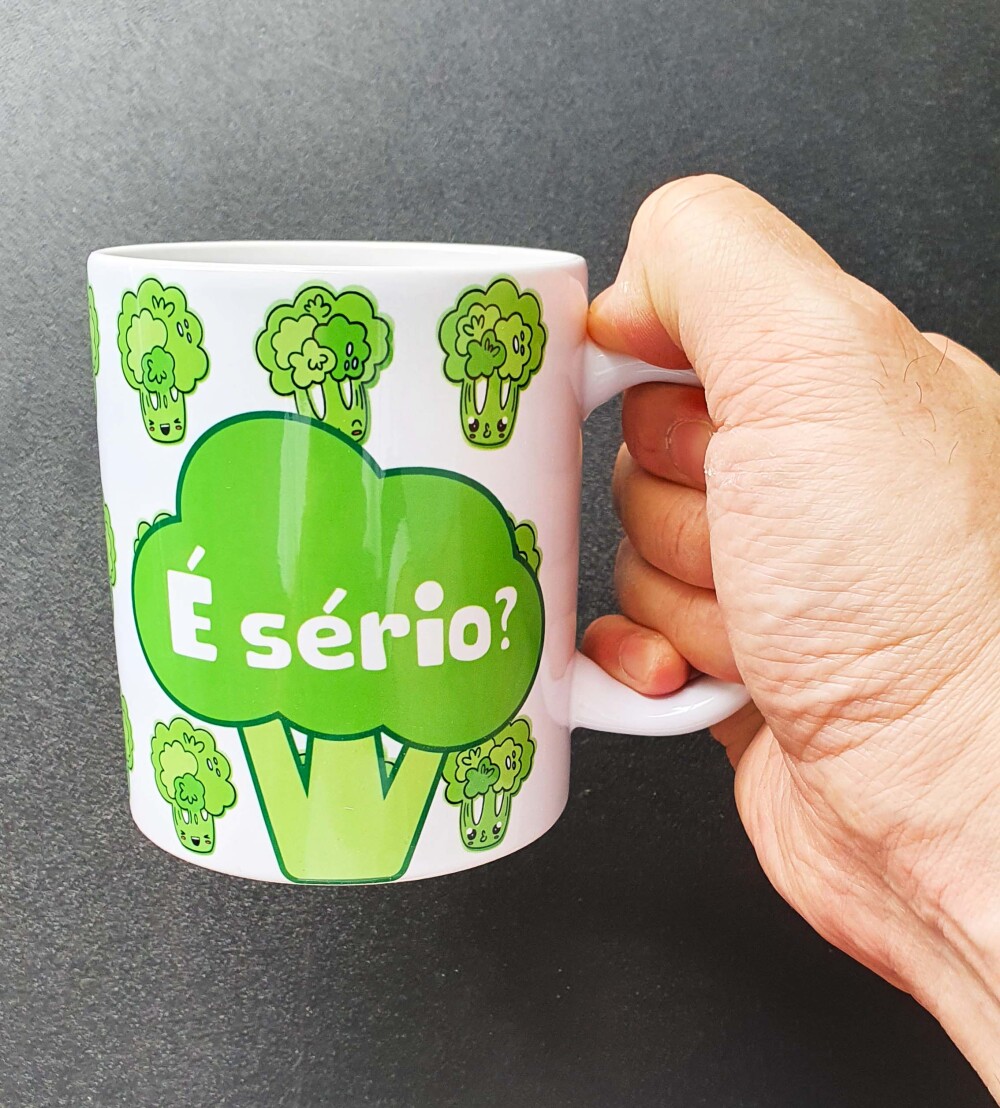 Caneca Branca Personalizado Legume Brócolis para Filhos