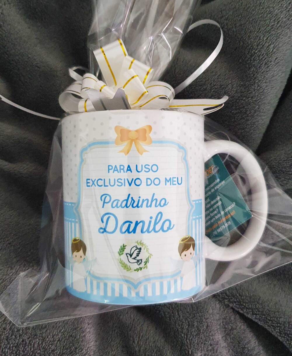 Caneca Branca Uso Exclusivo do Dindo Padrinho Anjo Anjinho