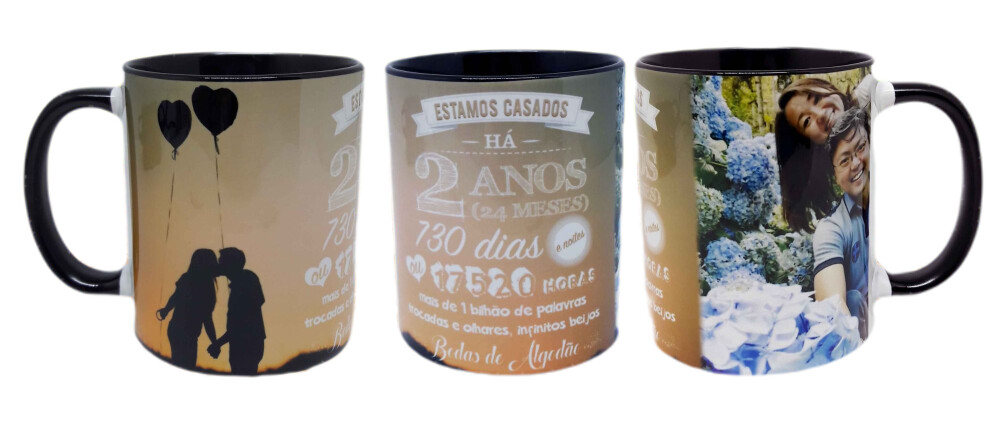 Caneca Preta Personalizada Lembrancinha Bodas de Algodão