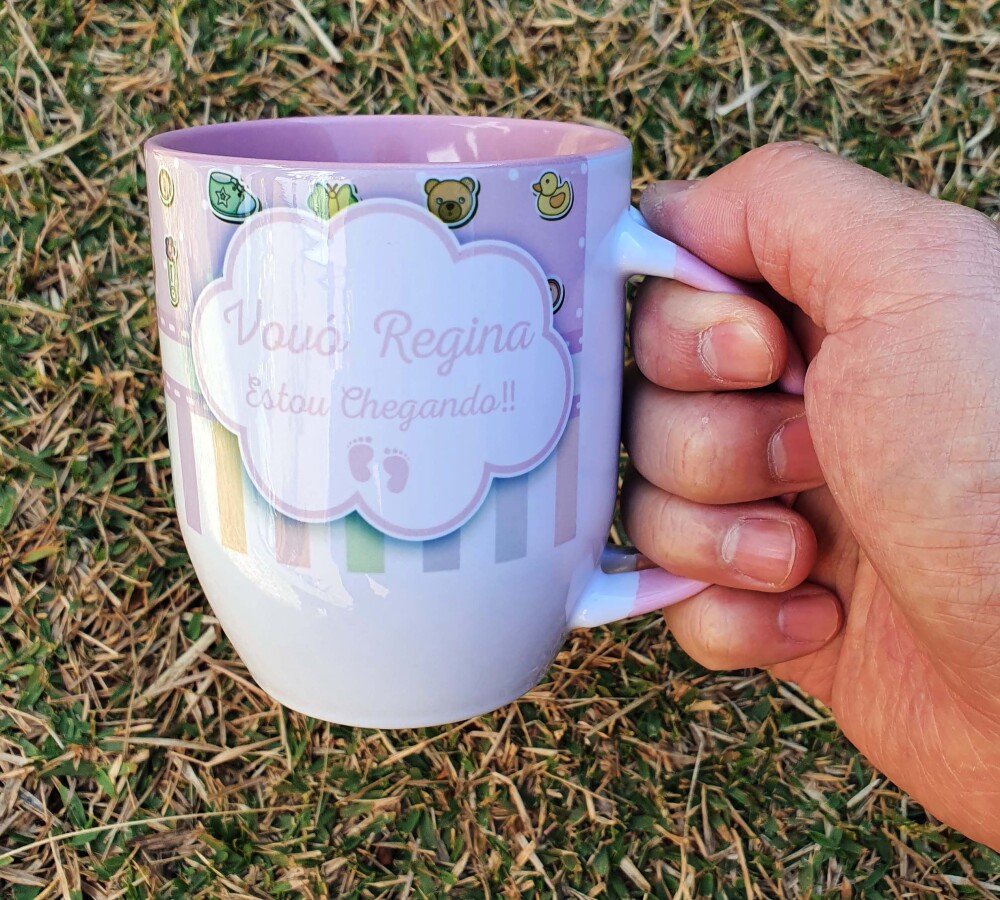 Caneca Colher Rosa Personalizada Mimo Vovó Estou Chegando