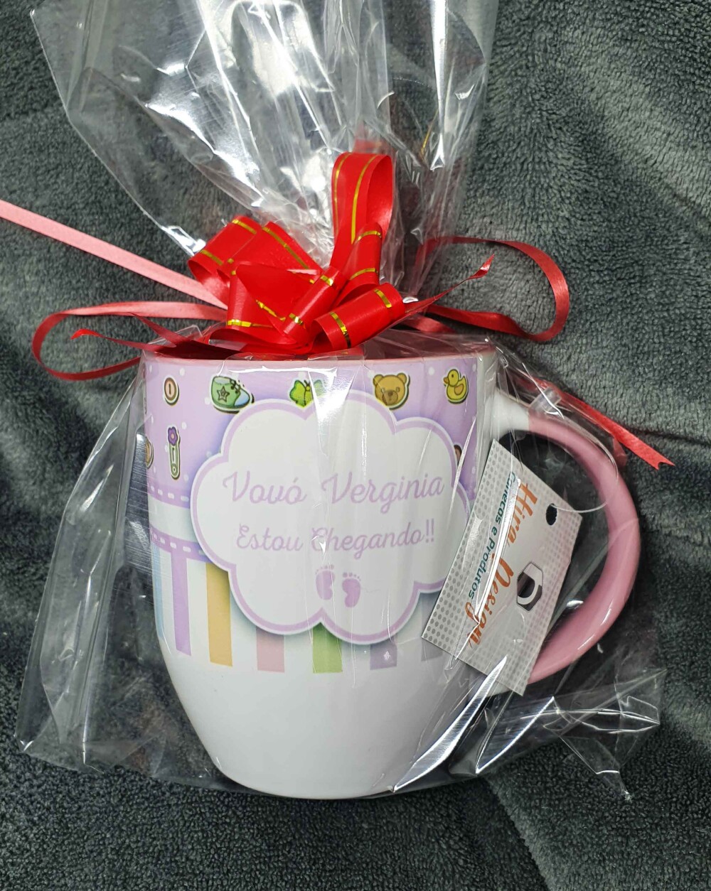 Caneca Colher Rosa Personalizada Mimo Vovó Estou Chegando