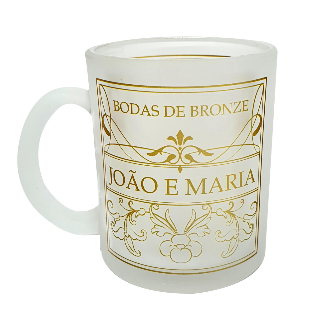 Caneca Vidro Jateado Lembrancinha para Casal Bodas de Bronze