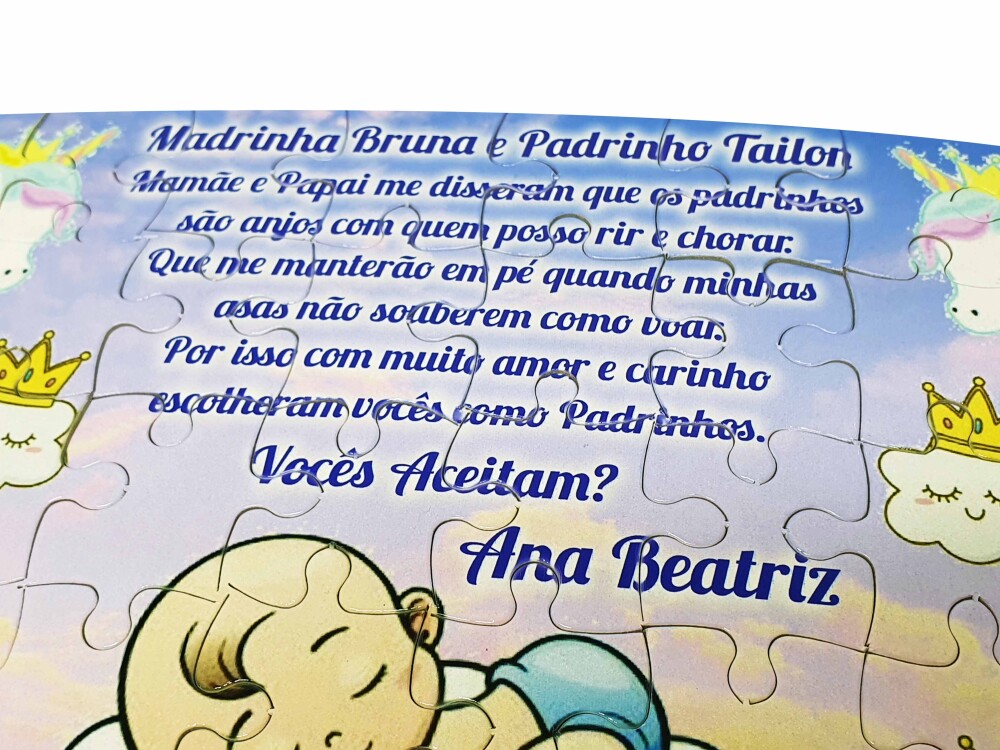Quebra-cabeça Convite Batizado Bebê Unicórnio Encantado