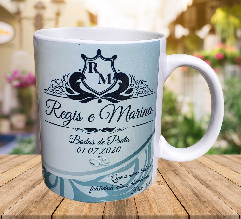 Caneca Branca Personalizada Lembrancinha Bodas de Prata