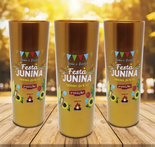 15 Copos Long Drink Dourado Personalizado Festa Junina