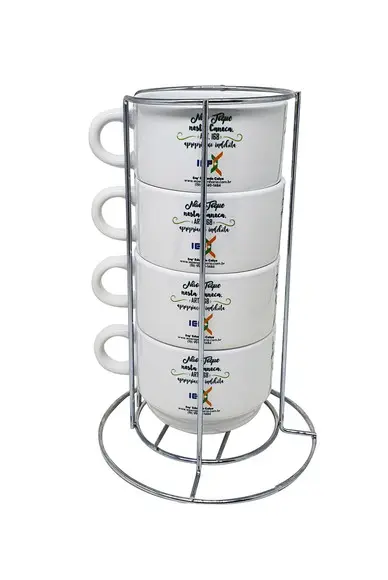 Kit 4 Xícaras Café Personalizado Torre Suporte Metálico
