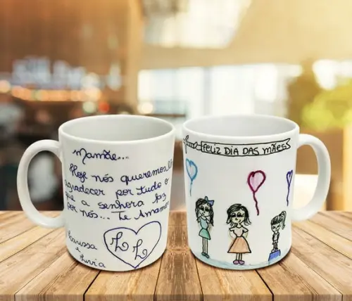 Caneca Branca Personalizada Desenho de Criança, Filho, Filha