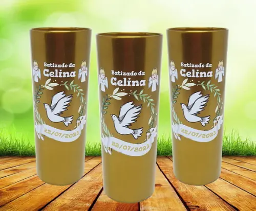 15 Copos Long Drink Dourado Espírito Santo Crisma Batizado