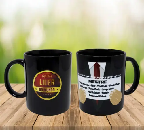 Caneca 100% Preta Presente Chefe, Mestre, Orientador, Líder