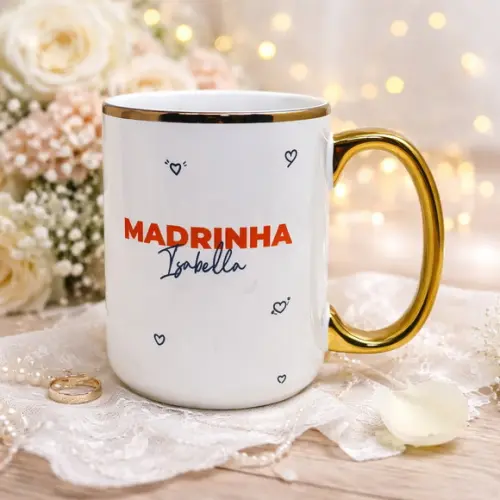 Canecas Borda Dourada Imperial Madrinha Padrinho Casamentos