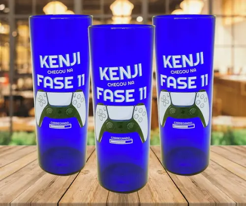 15 Copos Long Drink Azul Personalizado Controle Vídeo Game