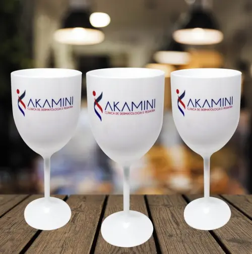 10 Taças Acrílico Branco Vinho Personalizado para Empresa