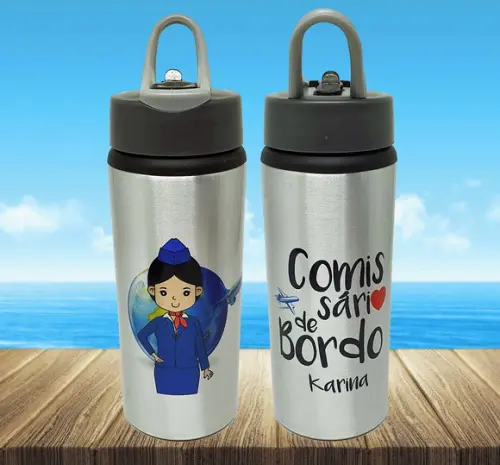 Squeeze Alumínio Personalizado Aeromoça Comissária de Bordo