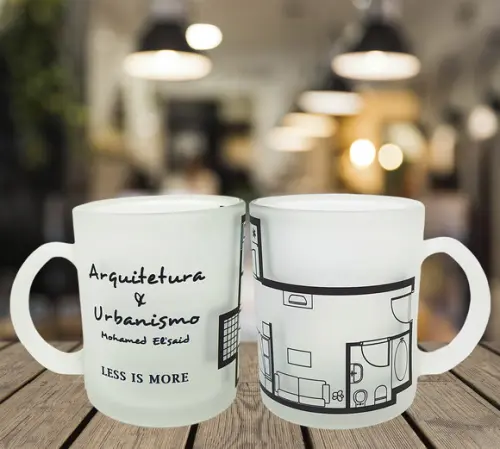 Caneca Vidro Jateado Carreira Arquitetura e Urbanismo Planta