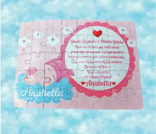 Quebra-cabeça Personalizado Batizado Bebê Menina Padrinhos