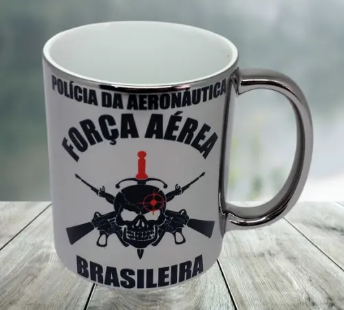 Caneca Cromada Prateada Fab Força Aérea Brasileira