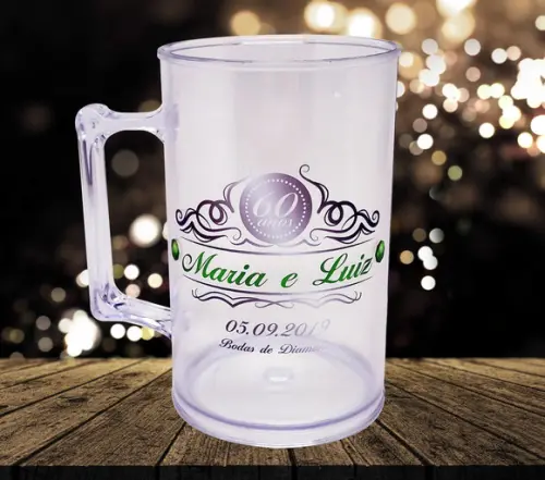 15 Canecas Acrílico Chopp Personalizado Bodas de Diamante