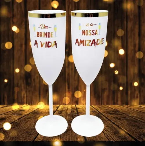 10 Taça Branca de Champagne Acrílico Personalizada Amizade