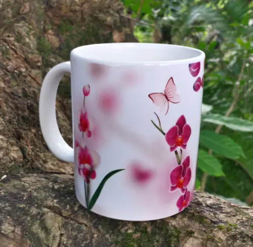 Caneca Branca Floral Personalizado com Mensagem Orquídea