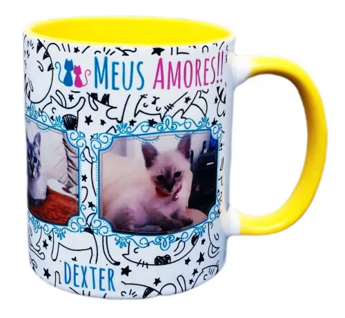 Caneca Amarela Personalizado de Gatos Felinos Puppy