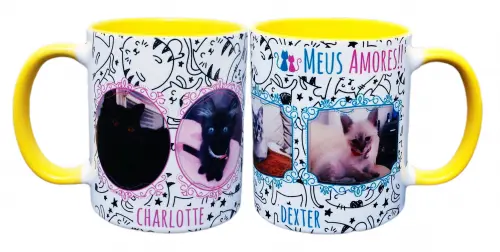 Caneca Amarela Personalizado de Gatos Felinos Puppy