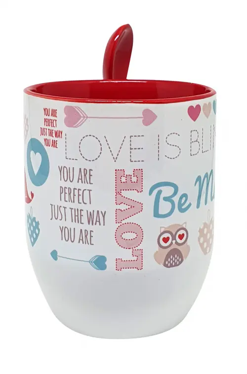 Caneca com Colher Vermelha Personalizada - Amor, Amiga