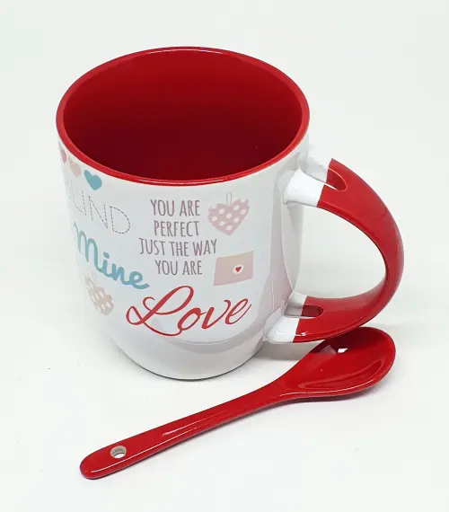 Caneca com Colher Vermelha Personalizada - Amor, Amiga