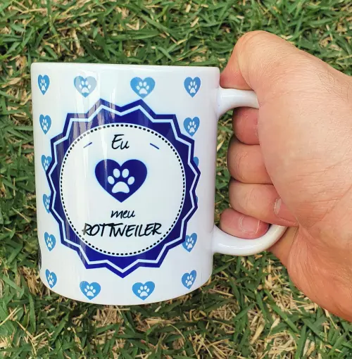 Caneca Branca Personalizada Cachorro Rottweiler