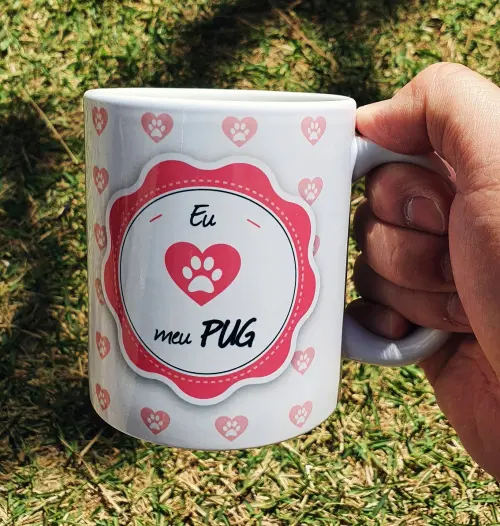 Caneca Branca Personalizado Cachorro Pug