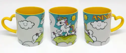 Caneca Alça Coração Amarela Personalizada de Unicórnio