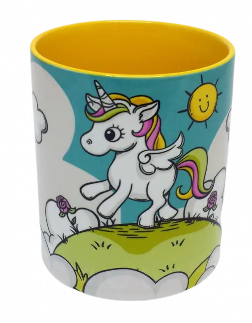 Caneca Alça Coração Amarela Personalizada de Unicórnio