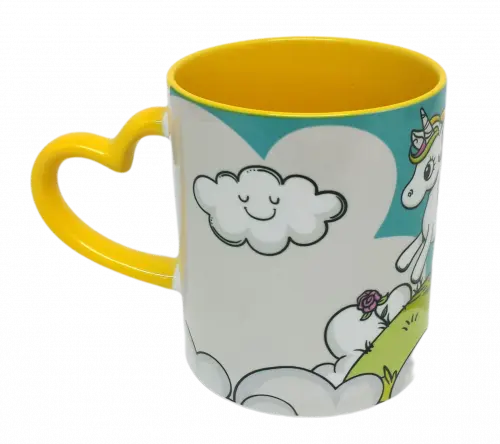 Caneca Alça Coração Amarela Personalizada de Unicórnio