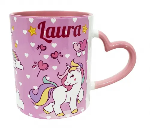 Caneca Alça Coração Rosa Personalizada Unicórnio