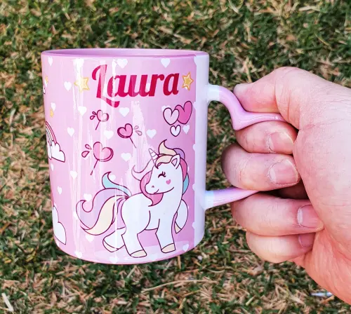 Caneca Alça Coração Rosa Personalizada Unicórnio